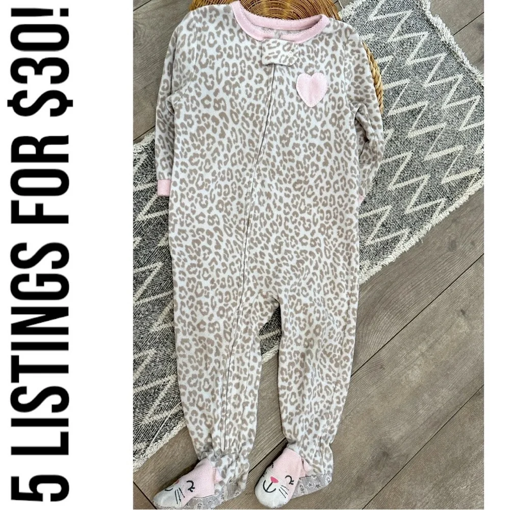 Carter’s Leopard Print Baby Toddler Girl Zip Footie One Piece Pajamas 18 Months